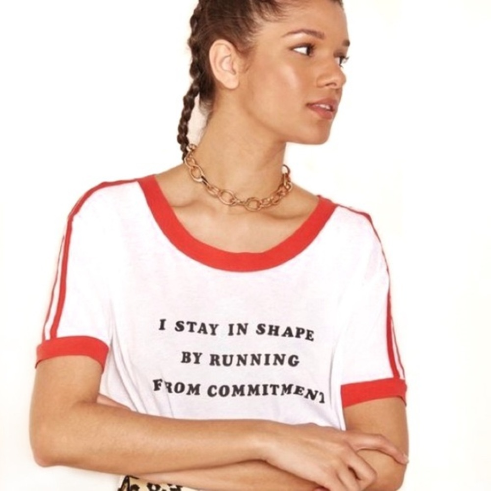 Wildfox I Stay In Shape By Running Red Light Weight Graphic Tee sz S